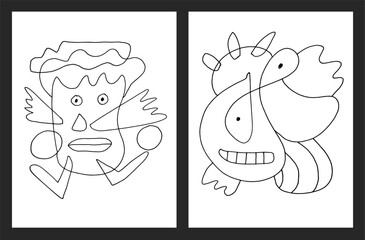 Doodle drawing coloring pages and book for children
