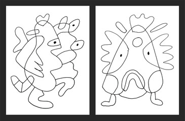 Doodle drawing coloring pages and book for children