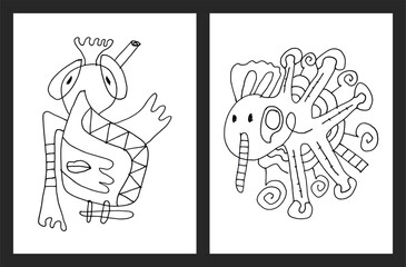 Doodle drawing coloring pages and book for children