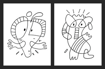 Doodle drawing coloring pages and book for children
