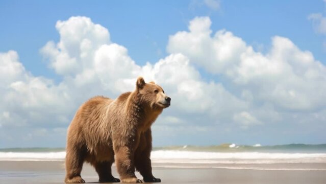 footage of a bear on the beach