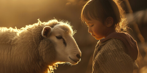 a child and a sheep, generative AI