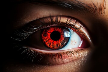 Human Cyborg AI Eye optometrist. Eye mind optic nerve lens eye disease color vision. Visionary iris eyelid disorders sight cranial nerve ii eyelashes - obrazy, fototapety, plakaty