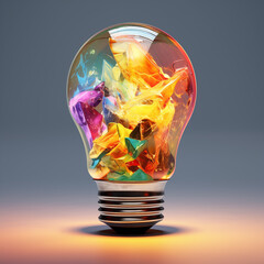 Lightbulb moment: A light bulb filled with colorful lights indicating a germinating or new idea concept. Can also be used to indicate new forms of energy. 