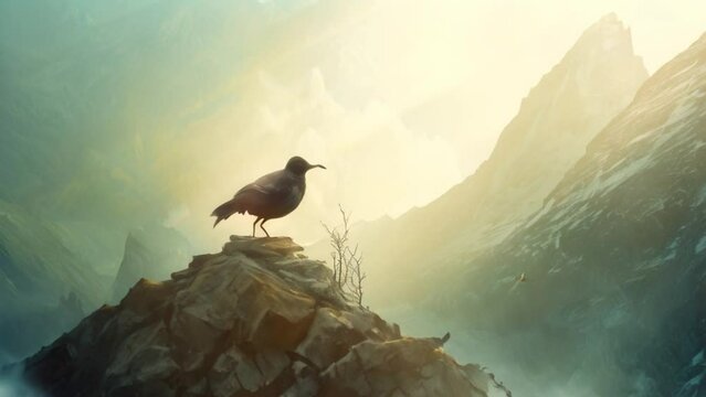 footage of a bird on a mountain