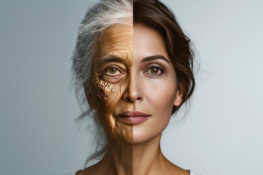 Aging melanin depletion. Comparison young to old woman pros and cons. Less Wrinkles, age range, presbycusis, lines through skincare, anti aging cream, active aging and face lift