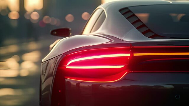A shot of a modern cars taillights reveals the streamlined shape and streamlined design which helps to reduce drag and improve the vehicles overall performance.