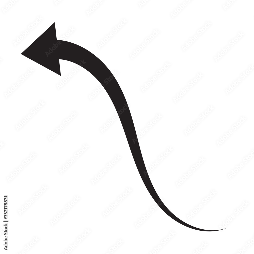 Poster sharp curved black arrow icon. arrow illustration pointing down. counterclockwise direction pointer.