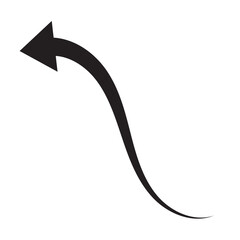 Sharp curved black arrow icon. Arrow illustration pointing down. Counterclockwise direction pointer. PNG