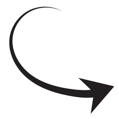 Sharp curved arrow icon. Black rounded arrow. Direction pointer pointing down. Counterclockwise direction pointer