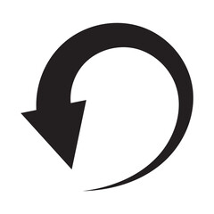 Sharp curved arrow icon. Black rounded arrow. Direction pointer pointing down. Counterclockwise direction pointer