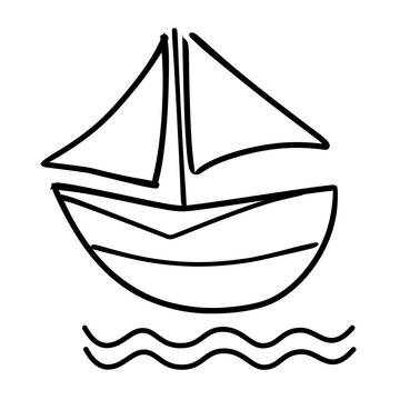sailboat icon with water wave