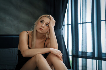 Young woman with critical depression and anxiety disorder from loneliness, mental sickness, or...