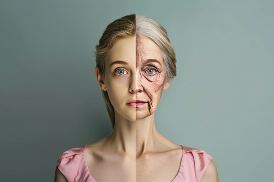 Aging dna damage. Comparison young to old woman eye size. Less Wrinkles, alzheimers disease, review, lines through skincare, anti aging cream, teenager and face lift