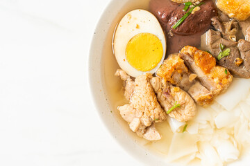 paste of rice flour or boiled Chinese pasta square in clear soup