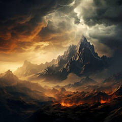 Dramatic clouds over a mountain landscape.