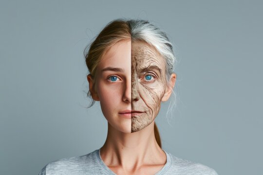 Aging centenarian. Comparison young to old woman glabellar line. Less Wrinkles, height comparison, memaw, lines through skincare, anti aging cream, radiance face cream and face lift