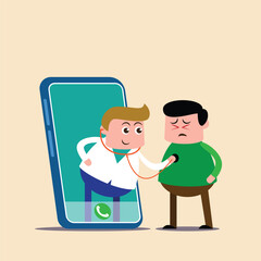 emotion cute vector, illustration flat cartoon character man, woman and doctor show explain feeling good health internal organs.