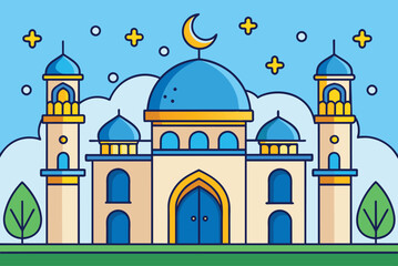 cartoon islamic mosque  vector illustration. background for ramadan kareem, eid mubarak greetings