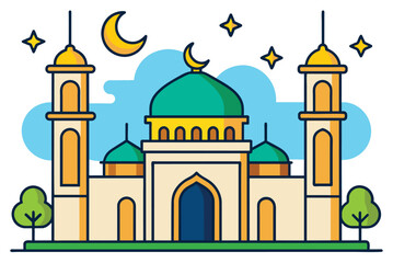 cartoon islamic mosque  vector illustration. background for ramadan kareem, eid mubarak greetings