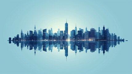 Urban Sunset and Night Cityscape Illustration with Skyline, Skyscrapers, and Business Towers in 3D Vector Design