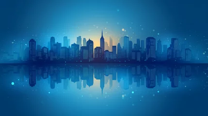 Cercles muraux Etats Unis Urban Sunset and Night Cityscape Illustration with Skyline, Skyscrapers, and Business Towers in 3D Vector Design