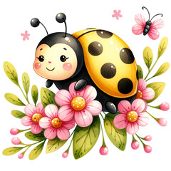 Naklejka premium cute watercolor ladybug,spring animals,couple ladybug