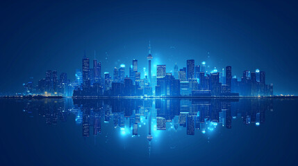 Nighttime Urban Skyline Silhouette with Abstract Background Illustration
