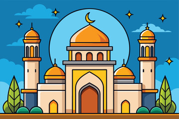 cartoon islamic mosque  vector illustration. background for ramadan kareem, eid mubarak greetings