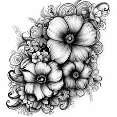 Vintage Floral Vector Seamless Pattern with Black and White Background for Nature-inspired Textile and Wallpaper Design