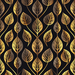 Golden Autumn Foliage Seamless Pattern Design with Geometric Elements and Vibrant Colors for Textile, Wallpaper, and Decor