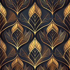 Golden Autumn Foliage Seamless Pattern Design with Geometric Elements and Vibrant Colors for Textile, Wallpaper, and Decor