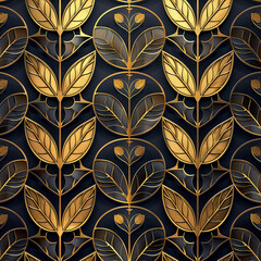Fototapeta premium Geometric Autumn Leaves Seamless Pattern in Vibrant Orange and Yellow Tones with 3D Glass Mosaic Effect, Ideal for Wallpaper, Decoration, and Illustrative Design