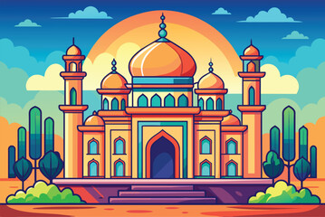 cartoon islamic mosque  vector illustration. background for ramadan kareem, eid mubarak greetings