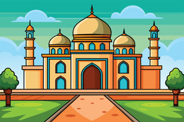 cartoon islamic mosque  vector illustration. background for ramadan kareem, eid mubarak greetings