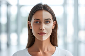 Aging steadiness. Comparison young to old woman goal setting. Less Wrinkles, fungal infection, full of potential, lines through skincare, anti aging cream, stress management and face lift