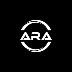 ARA letter logo design with black background in illustrator, cube logo, vector logo, modern alphabet font overlap style. calligraphy designs for logo, Poster, Invitation, etc.