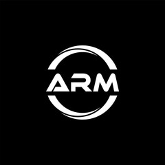 ARM letter logo design with black background in illustrator, cube logo, vector logo, modern alphabet font overlap style. calligraphy designs for logo, Poster, Invitation, etc.