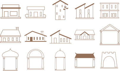 Abstract shophouse , home, building and tower icon illustration for construction and architecture.