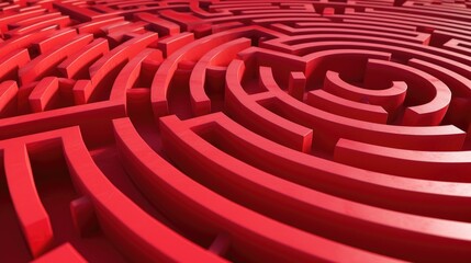 Mesmerizing image of a red maze featuring a central circle, an enigmatic architectural pattern, Ai Generated.