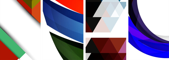 Vector posters - minimalist geometric abstract backgrounds, featuring circles, lines, and triangles in clean, modern design