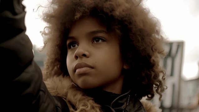 A young girl with a fierce gaze and a wild mane of curls holding up a sign at a protest with the words Fight the Power written on it, Close-Up of Person Holding Cell Phone