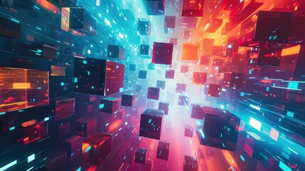 Step into a futuristic cyberspace crafted from vibrant, colorful cubes. Immersive, Ai Generated.