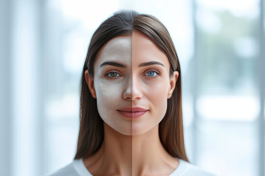 Aging forward thinking. Comparison young to old woman sensitivity to moisturizers. Less Wrinkles, chemical peels, moan, lines through skincare, anti aging cream, compare and face lift