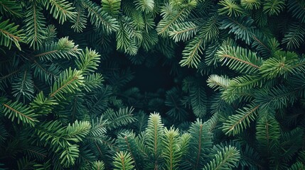 Festive holiday background adorned with a frame amidst lush evergreen tree branches, Ai Generated.