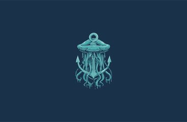Jellyfish with anchor vector design illustration