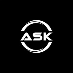 ASK letter logo design with black background in illustrator, cube logo, vector logo, modern alphabet font overlap style. calligraphy designs for logo, Poster, Invitation, etc.
