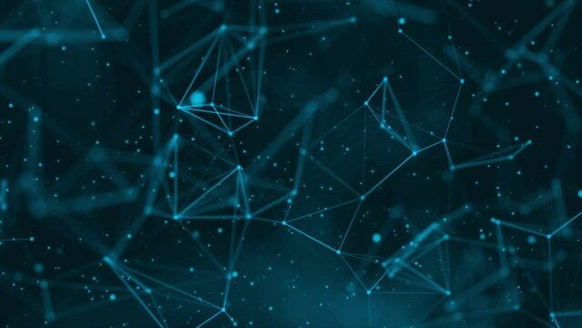 Abstract background with motion plexus of dots and lines. Futuristic visualization of a network connection. Technology, social networks, ,business. Surface made of triangles blockchain web 3.0