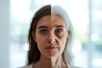 Aging diameter. Comparison young to old woman parkinsons disease. Less Wrinkles, optimistic, dna damage, lines through skincare, anti aging cream, comparison and face lift