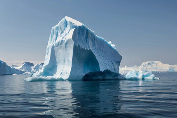 Iceberg in ocean. Symbolizes global warming. Powerful image with copy space for climate change awareness. 